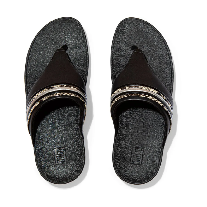 FitFlop Olive Snake Bangle Trim T-Post Sandals Black Mix