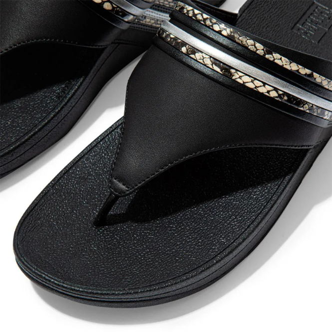 FitFlop Olive Snake Bangle Trim T-Post Sandals Black Mix
