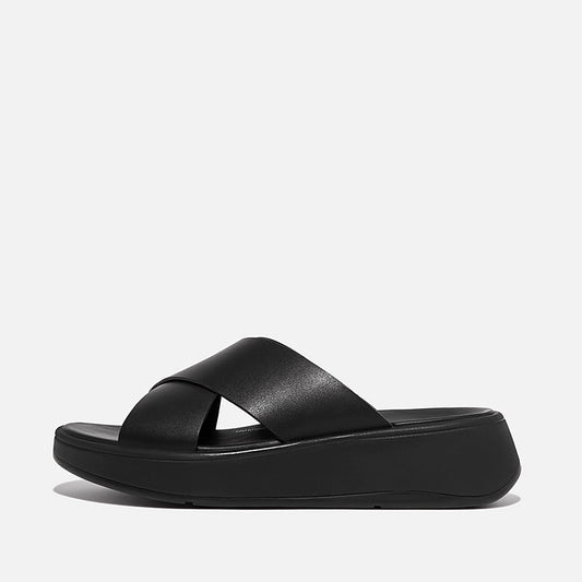 FitFlop F-Mode Leather Platform Cross Slide Black