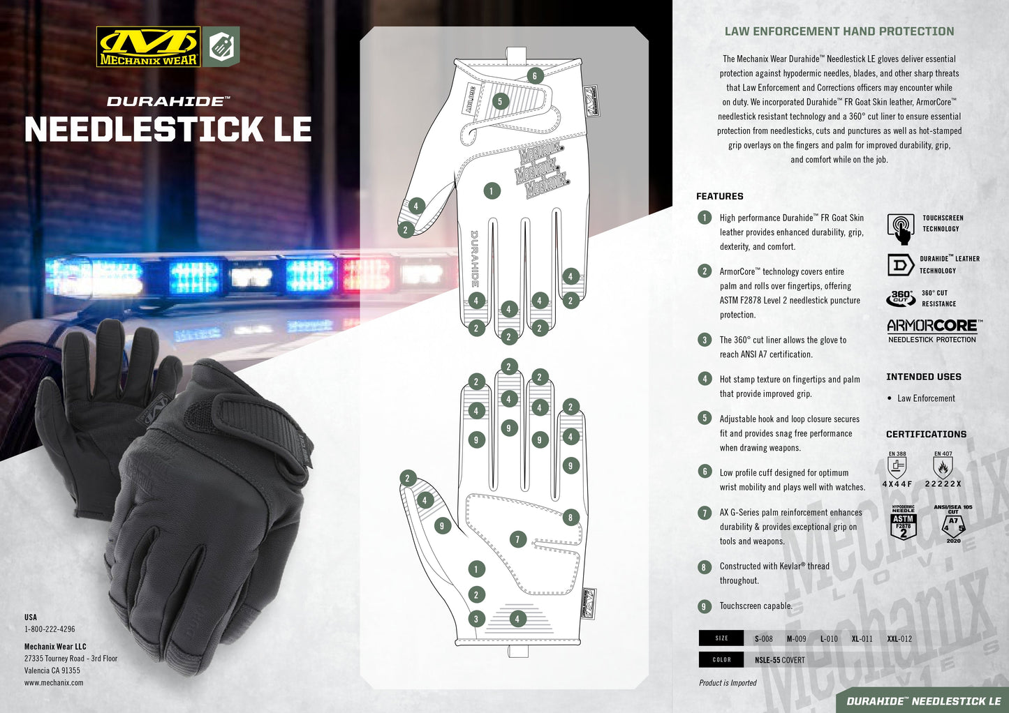 Mechanix Leather Needlestick Law Enforcement