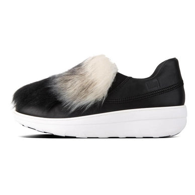 FitFlop Loaff Slip-On Leather Sneakers with Fuax Fur Black